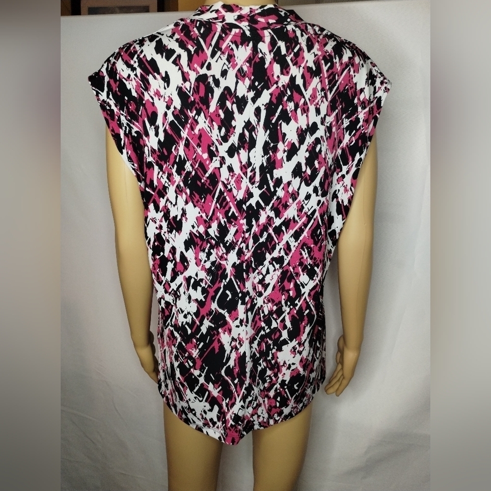 Fashion Bug women's size large pink and black abstract blouse shirt top - Picture 5 of 7